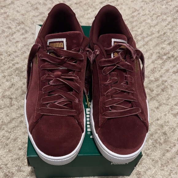 Puma Maroon Velvet Basket Sneaker - Picture 1 of 8
